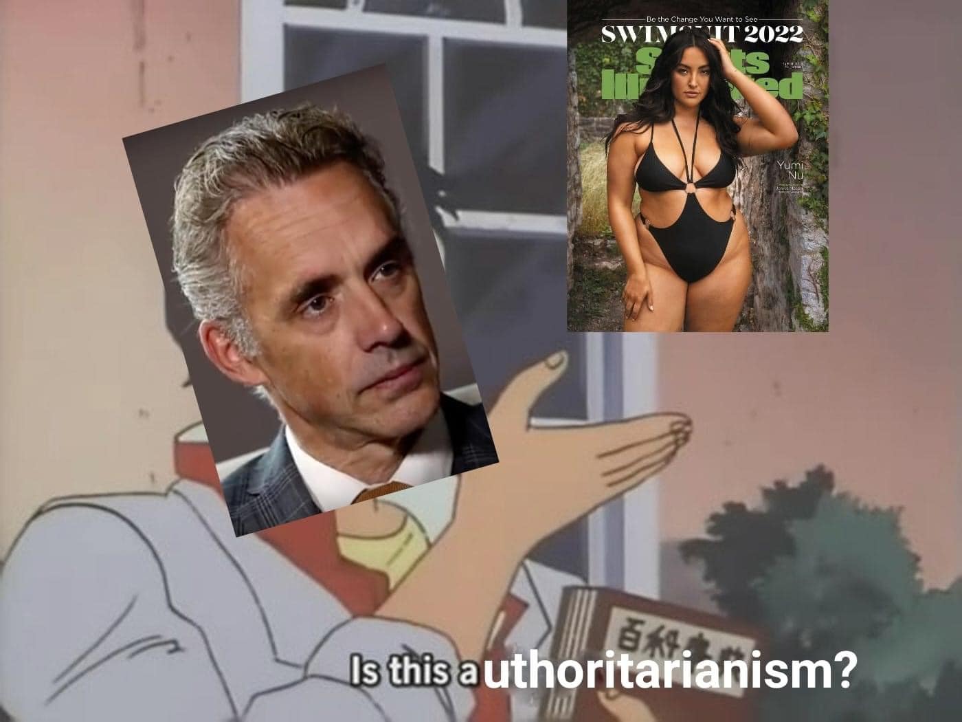 Okay, let's break down this meme through several theoretical lenses. It's a complex image, playing on internet culture and posing a pointed question. **Visual Description** The meme features a digitally manipulated im...