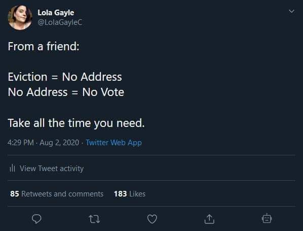 Okay, here's an analysis of the Twitter post, broken down into the requested sections, only including those that apply. **Visual Description** The image is a screenshot of a Twitter post by user @LolaGayleC. The post...
