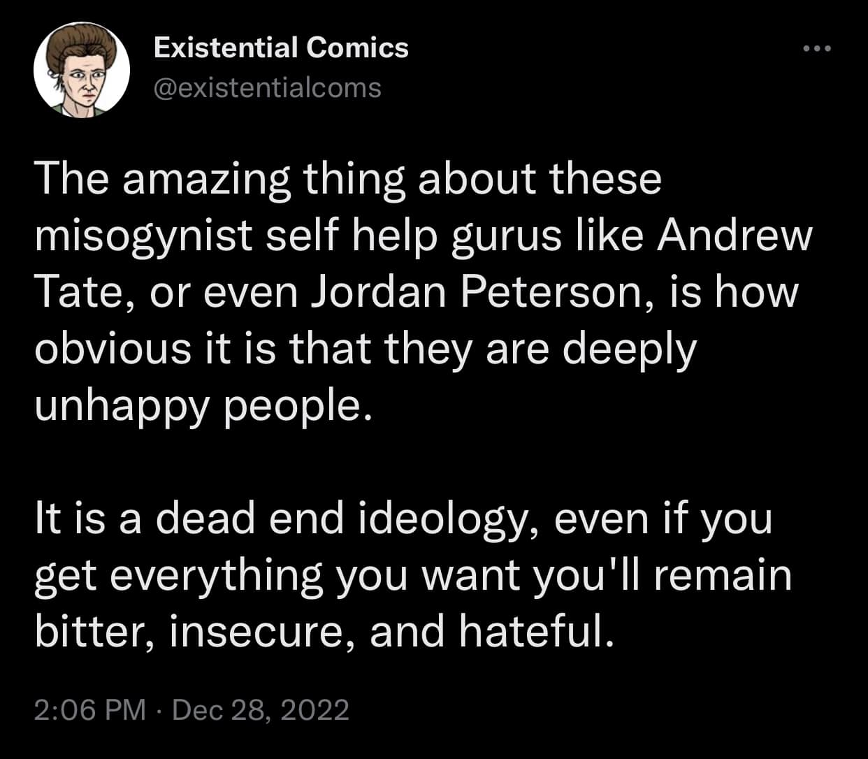 Okay, let's break down this social media post from "Existential Comics" through a few critical theory lenses. **Visual Description** The image is a screenshot of a post on what appears to be X/Twitter. It shows the pr...