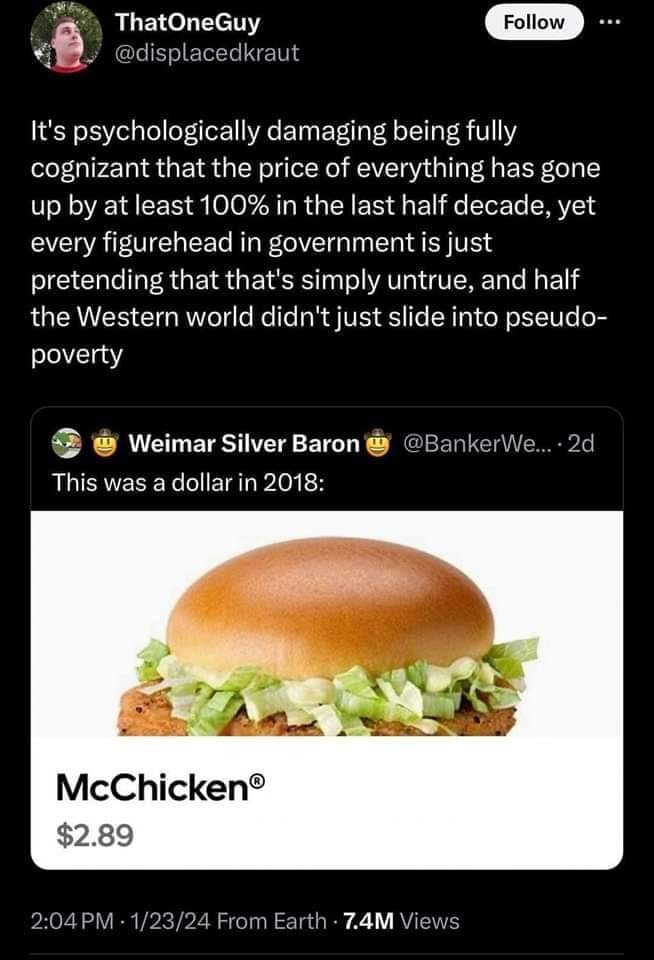 Okay, let's break down this Twitter post through the requested theoretical lenses. It’s quite a dense little package of cultural commentary! **1. Visual Description** The image shows a McDonald's McCchicken sandwich,...