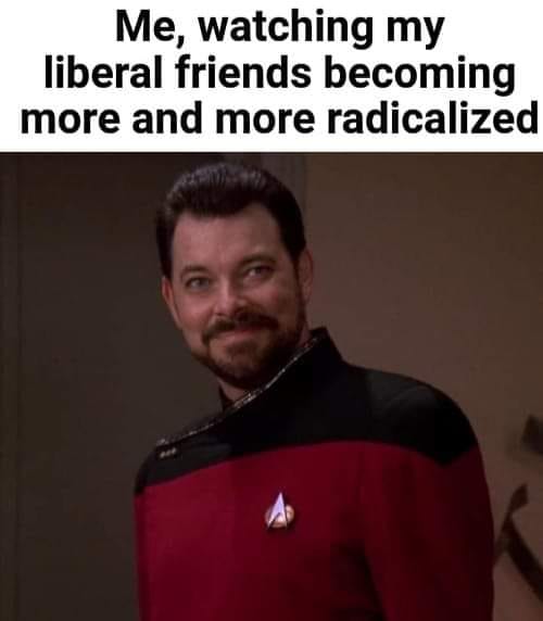 Okay, let's break down this meme through the lenses of various theoretical frameworks, as requested. **Visual Description** The image features a still of actor Patrick Stewart (known for his role as Captain Jean-Luc P...