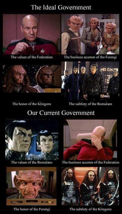 Okay, let's break down this image (which appears to be a comparative political meme using *Star Trek* species) through the lenses you requested. It's worth noting that a meme is inherently a simplification, so applyin...