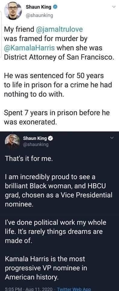 Okay, let's break down this Twitter post by Shaun King, applying the requested theoretical lenses. It's a complex post that lends itself to multiple readings. **1. Visual Description** The image is a screenshot of two...