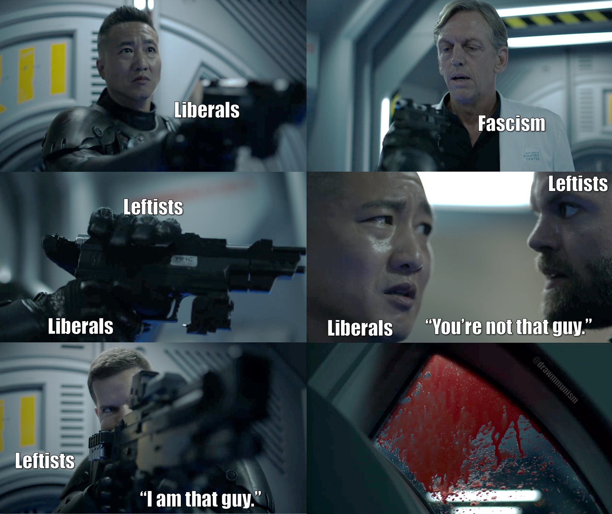 Okay, let's break down this image meme using the requested theoretical frameworks. It's a complex image, leaning heavily into political and ideological commentary, so we'll get a bit detailed. **Image Overview** The m...