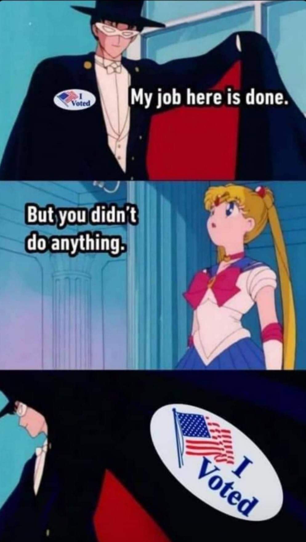 Okay, let's break down this meme using the requested theoretical lenses. It's a pretty layered image, offering quite a bit to unpack! **Visual Description** The image is a three-panel meme employing stills from the *S...