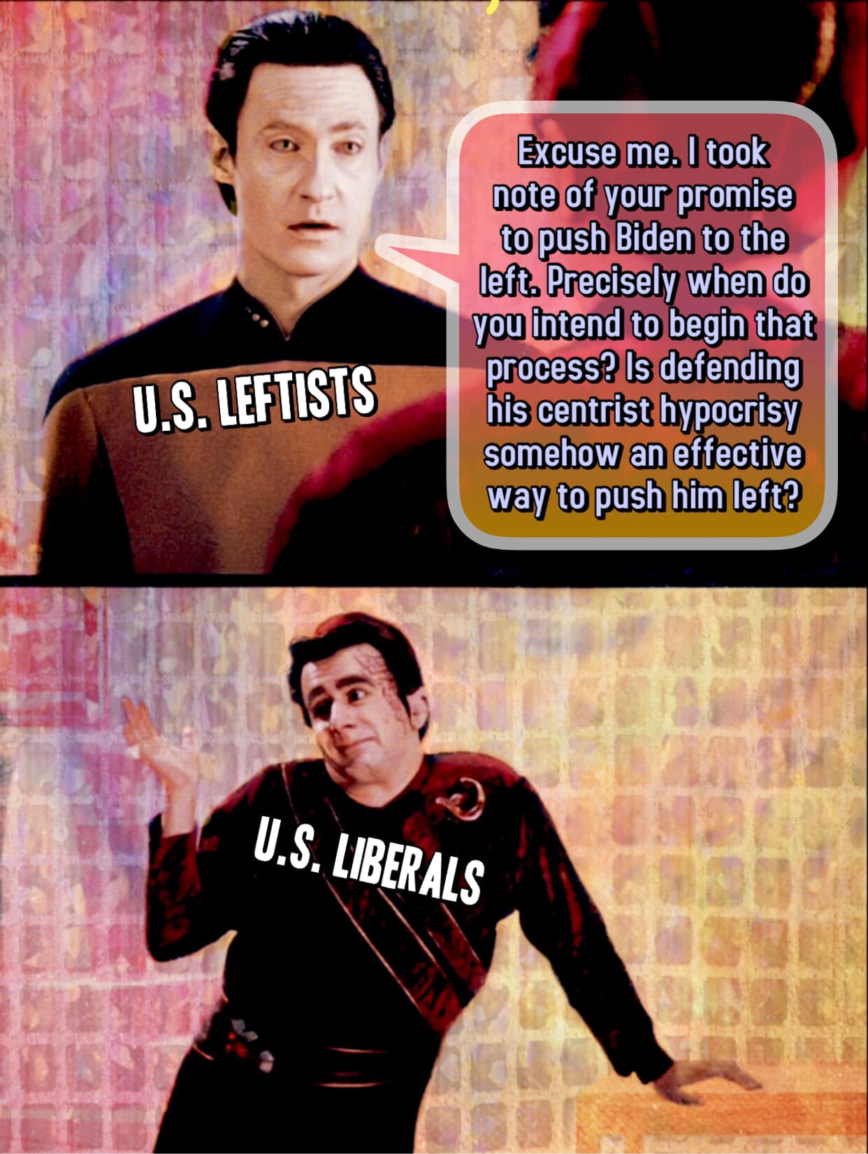 Okay, let's break down this meme through a few theoretical lenses. Given the content, certain lenses are more applicable than others. ## Visual Description The meme is a two-panel image utilizing the "Drake Yes/No" fo...