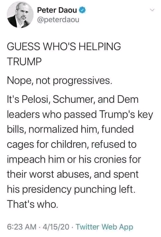 This image serves as an anti-neoliberal commentary by Peter Daou, a prominent critic of government-led economic interventions and deregulation. In this context, he is labeling modern Democrats like Pelosi and Schumer...