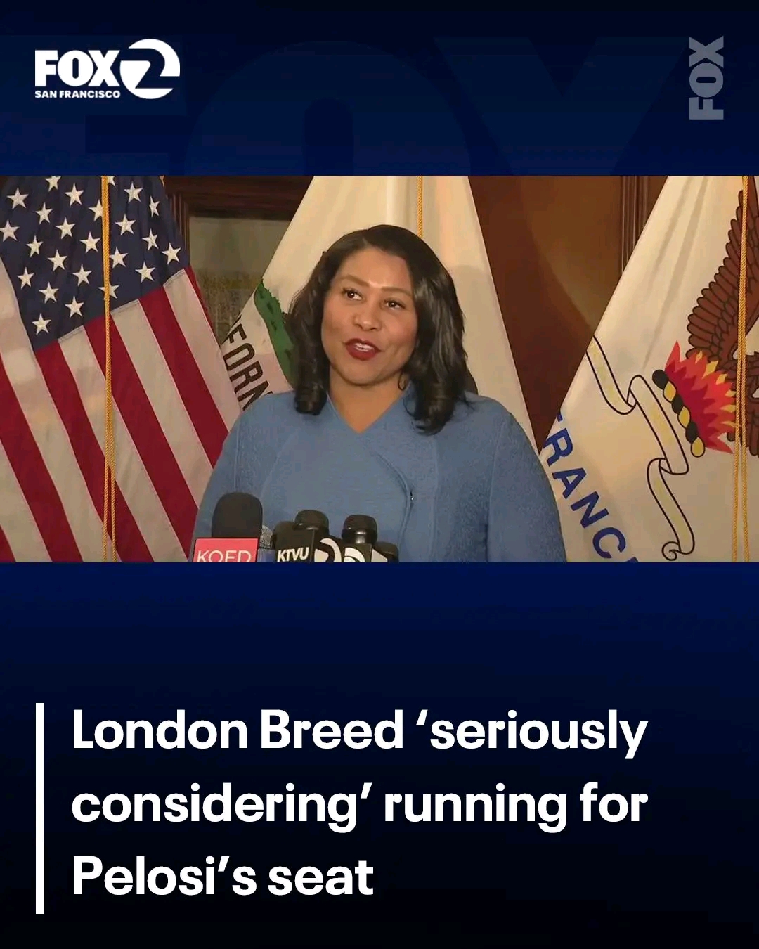 This meme satirizes London Breed's political maneuvering by suggesting she is considering running for the U.S. House of Representatives (led by Nancy Pelosi), likely joking about her desire to return to a seat of powe...