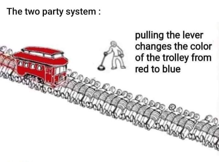 Here's an analysis of the image, broken down into sections as requested, focusing on how each theoretical lens might interpret its message. **Visual Description** The image depicts a classic "trolley problem" scenario...
