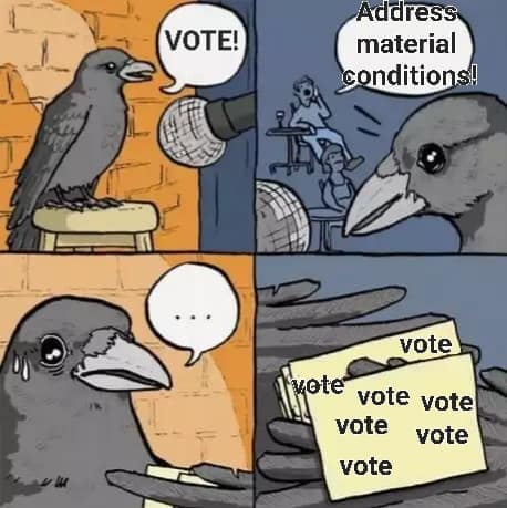 Okay, let's break down this meme through a few different critical lenses. It’s a rather layered image, leaning heavily into critique of political performativity. **Visual Description** The image is a four-panel meme u...