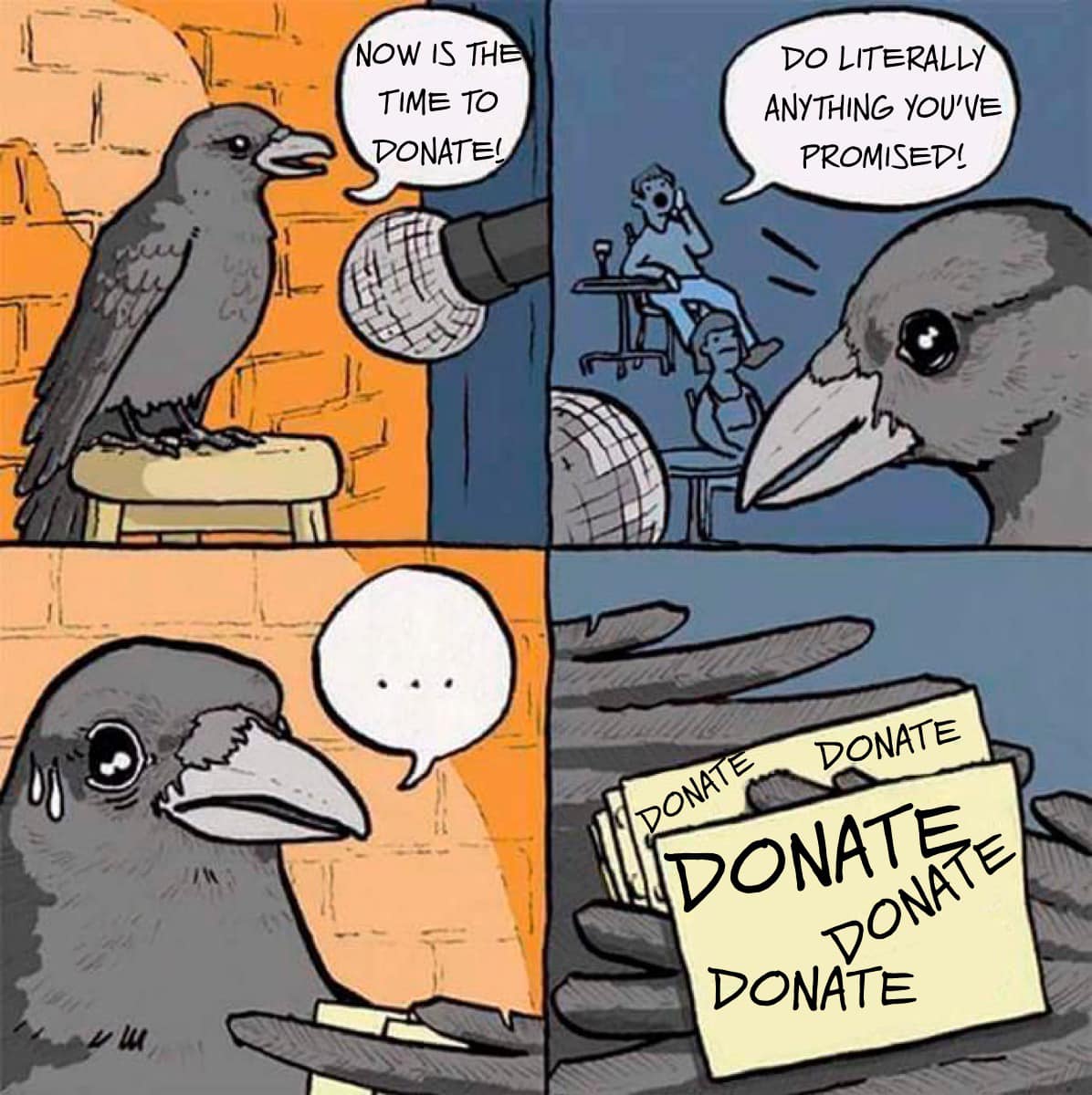 Okay, let's break down this intriguing comic panel through the lenses you've provided. **Visual Description** The comic is a four-panel sequence rendered in a simple, slightly rough, cartoon style with warm orange and...