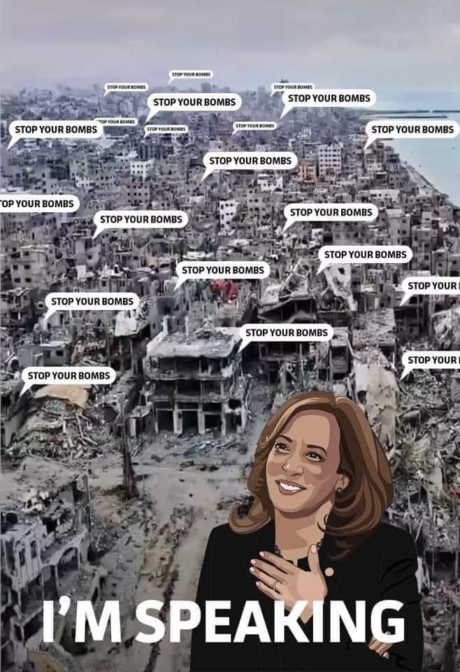 Okay, let's break down this image through several theoretical lenses. ## Visual Description The image is a political poster featuring a portrait of Kamala Harris superimposed on a grayscale, apocalyptic landscape of d...