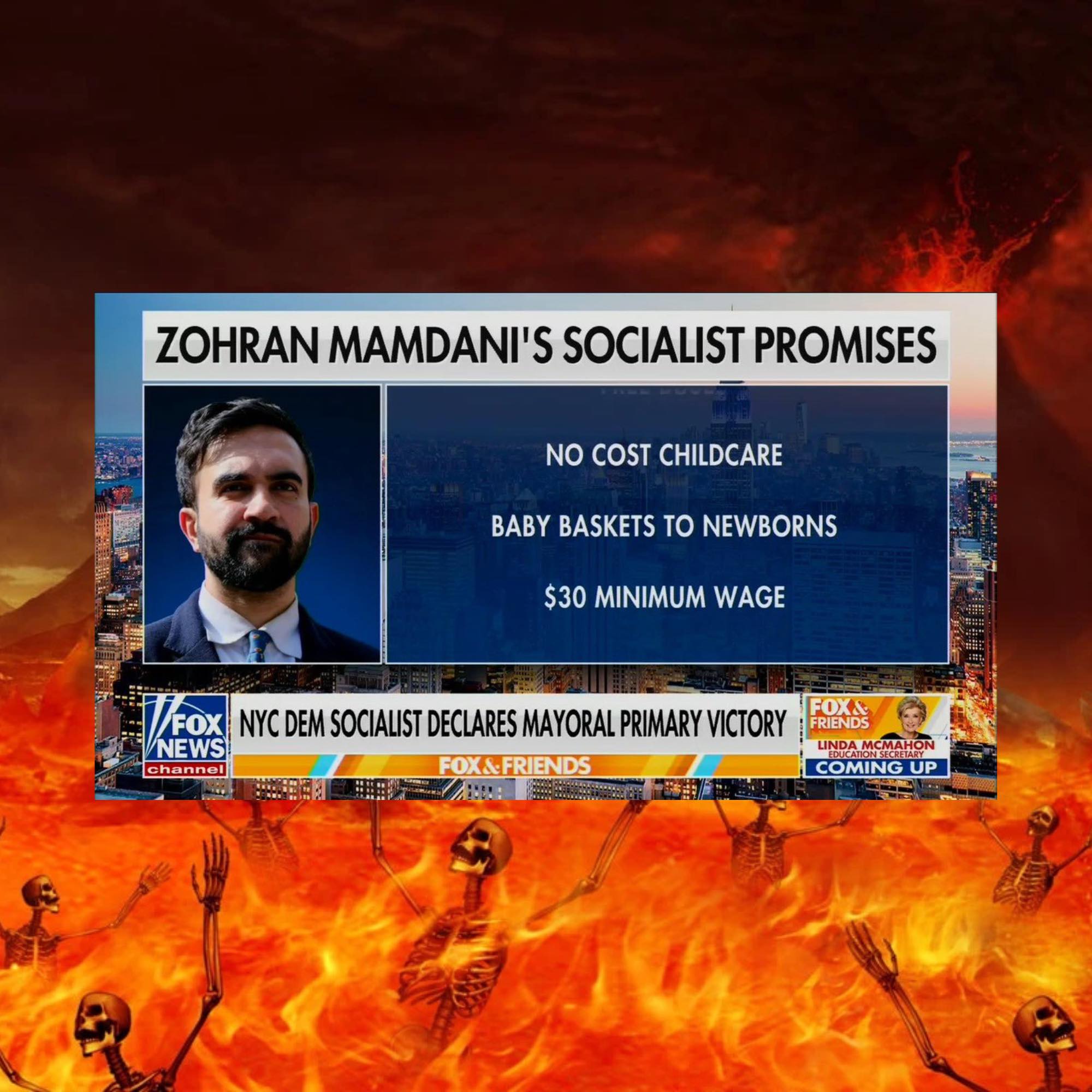 Okay, let's break down this image with the requested analytical frameworks. It’s a highly charged visual, clearly intended to evoke a specific response. **1. Visual Description** The image is a screenshot from a Fox N...