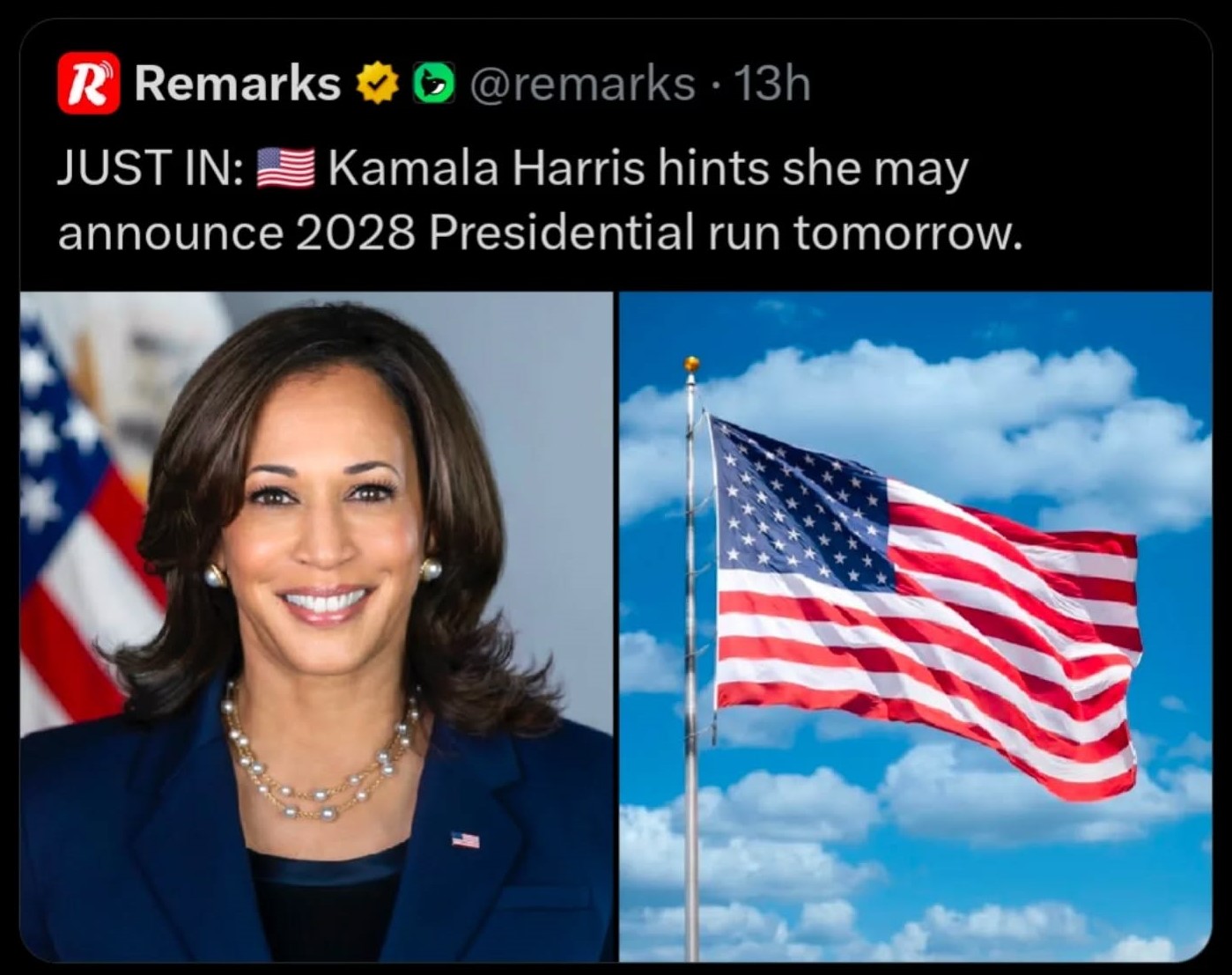 This meme can be interpreted through an anti-neoliberal lens as a potential declaration of strong state intervention and collective governance. It suggests that Kamala Harris's hints at a 2028 presidential run are a s...