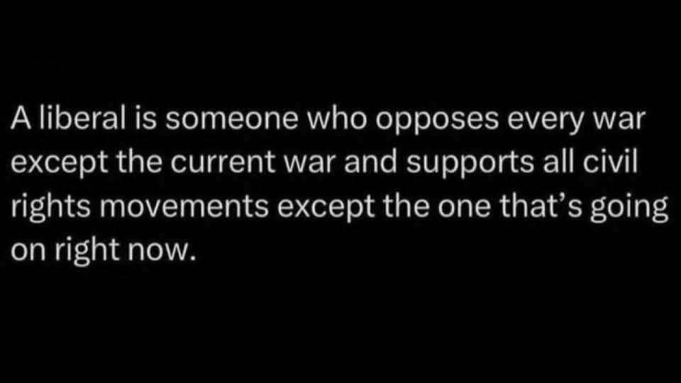 This meme uses political terminology to define a "liberal" not by their political ideology, but by their immediate relationship to the state. From an anti-neoliberal perspective, it suggests a person who opposes the g...