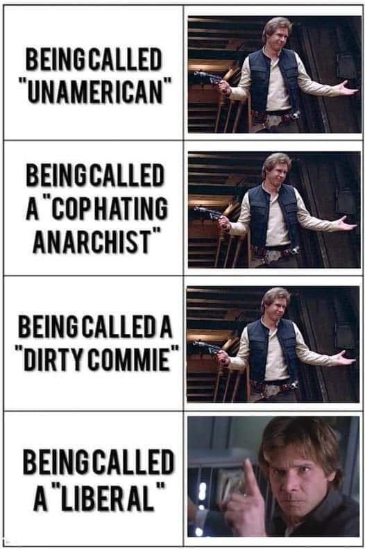 The meme is a series of images from the movie "Star Wars: The Force Awakens" featuring a character named Han Solo. The images are used to illustrate a humorous comparison between different types of people who are cons...