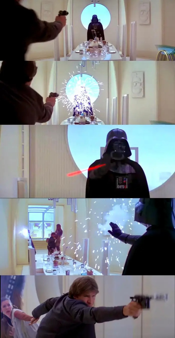 Okay, let's break down these *Star Wars: The Empire Strikes Back* stills, approaching them through various theoretical lenses as requested. Given the imagery, some of these analyses will be more fruitful than others....