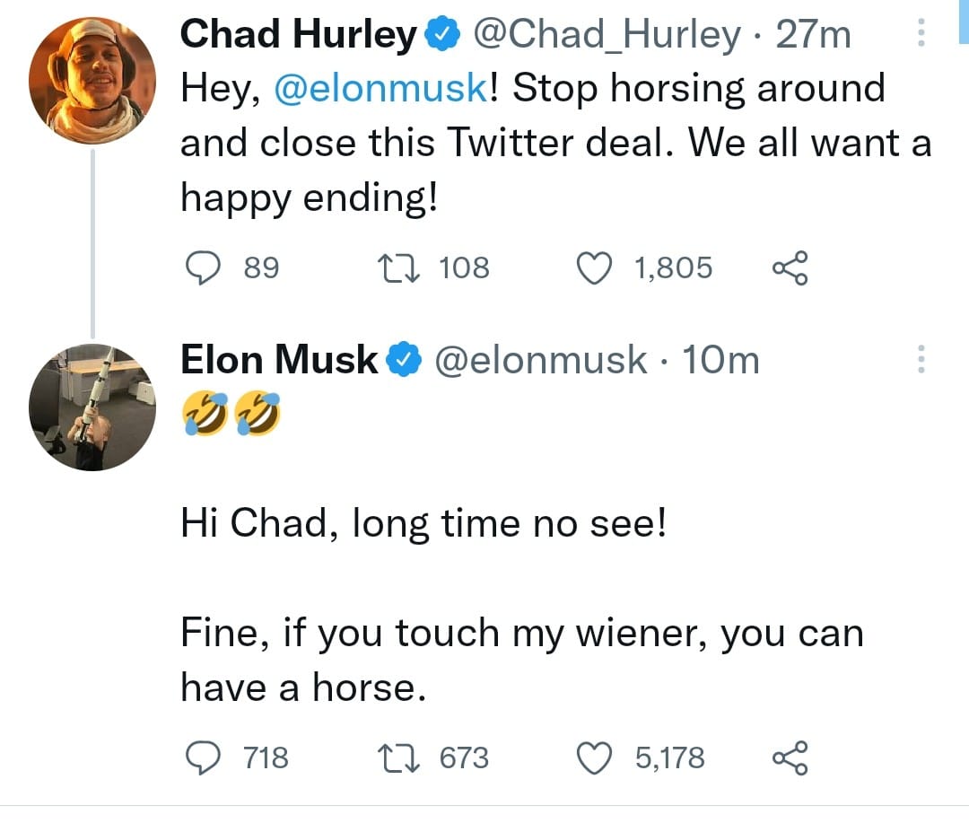 Okay, here's an analysis of the Twitter exchange between Chad Hurley and Elon Musk, broken down into sections based on the requested theoretical frameworks. I will only include sections where the framework *genuinely*...