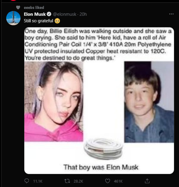 Okay, let's break down this bizarre Twitter post by Elon Musk, analyzing it through the lenses you've provided. It's quite a loaded image, so there's a lot to unpack. **1. Visual Description** The post consists of a s...