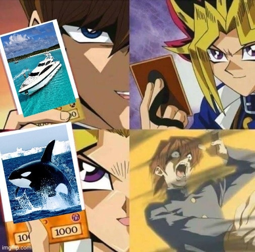 Okay, let's break down this image using the requested analytical frameworks. It's a fairly complex meme using imagery from *Yu-Gi-Oh!* cards, so there's a lot to unpack. **Visual Description** The image is a four-pane...