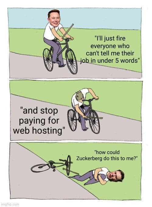 Okay, let's break down this meme through several theoretical lenses. It's a surprisingly rich image despite its simplicity. **Visual Description** The image is a three-panel comic. Each panel depicts a figure on a bic...