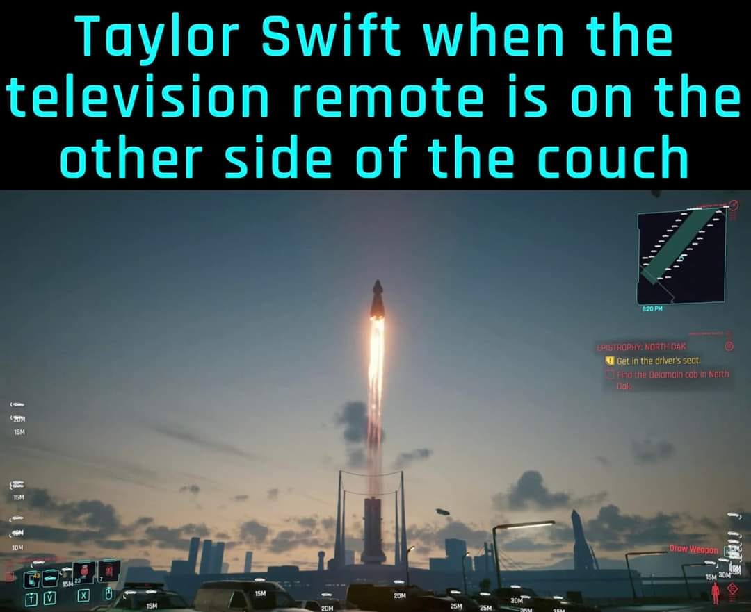 Okay, let's break down this image, which presents a screenshot from what appears to be the video game *Fallout 4* with the caption "Taylor Swift when the television remote is on the other side of the couch". It’s a pe...