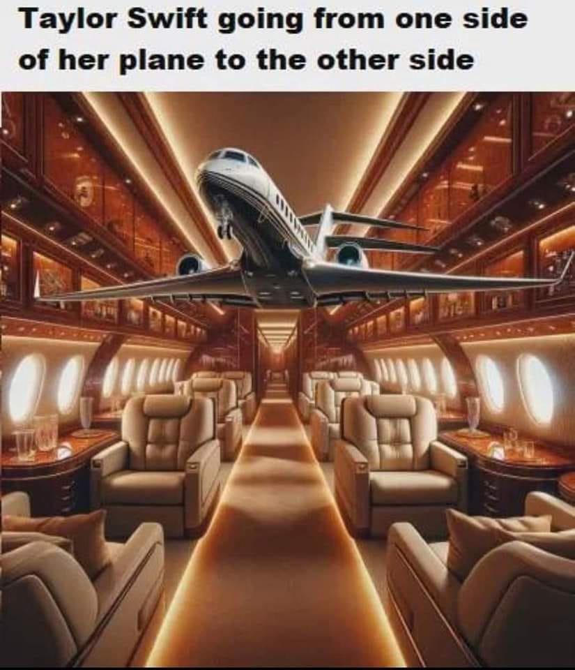Okay, let's break down this image of Taylor Swift's private jet interior with a few theoretical lenses. It's a rich image ripe for analysis, given the current social discourse surrounding Swift and her wealth/privileg...