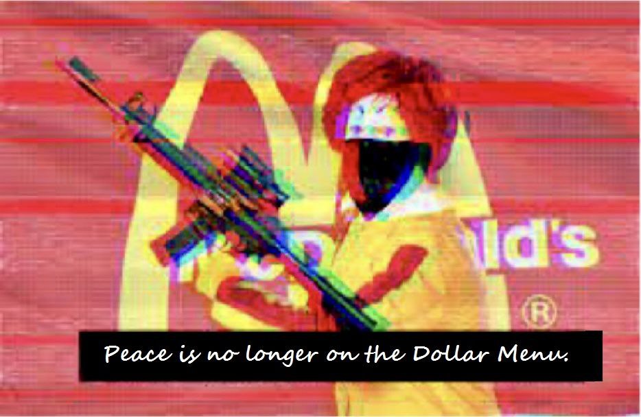Okay, let's break down this image using the requested theoretical frameworks. **Visual Description** The image depicts a distorted, digital manipulation of a McDonald's golden arches logo and a figure that appears to...