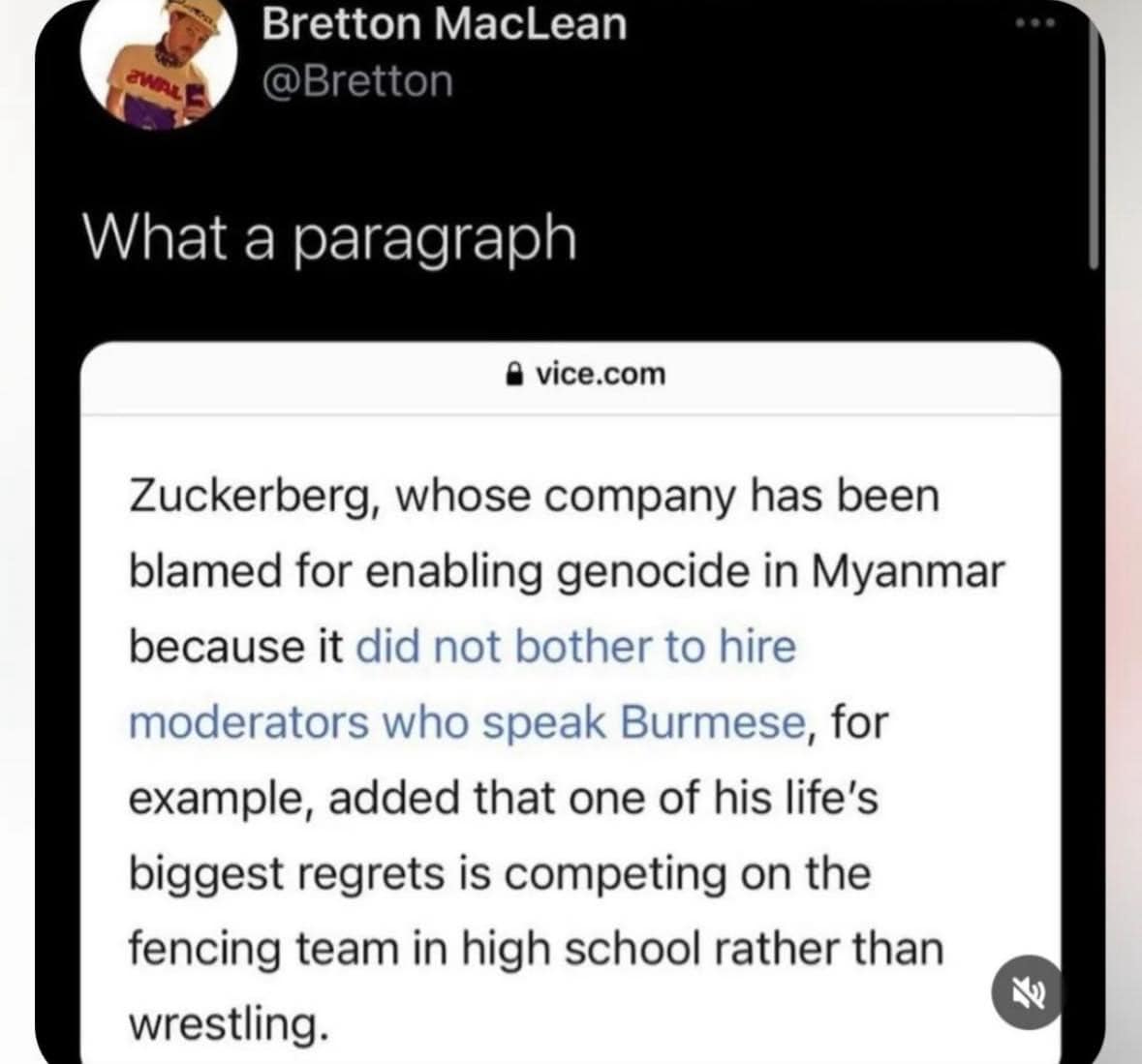 Okay, let's break down this social media post (a tweet from Bretton MacLean linked to a Vice.com article) through various theoretical lenses. **Please note**: Applying these complex theories to a single tweet is, inev...