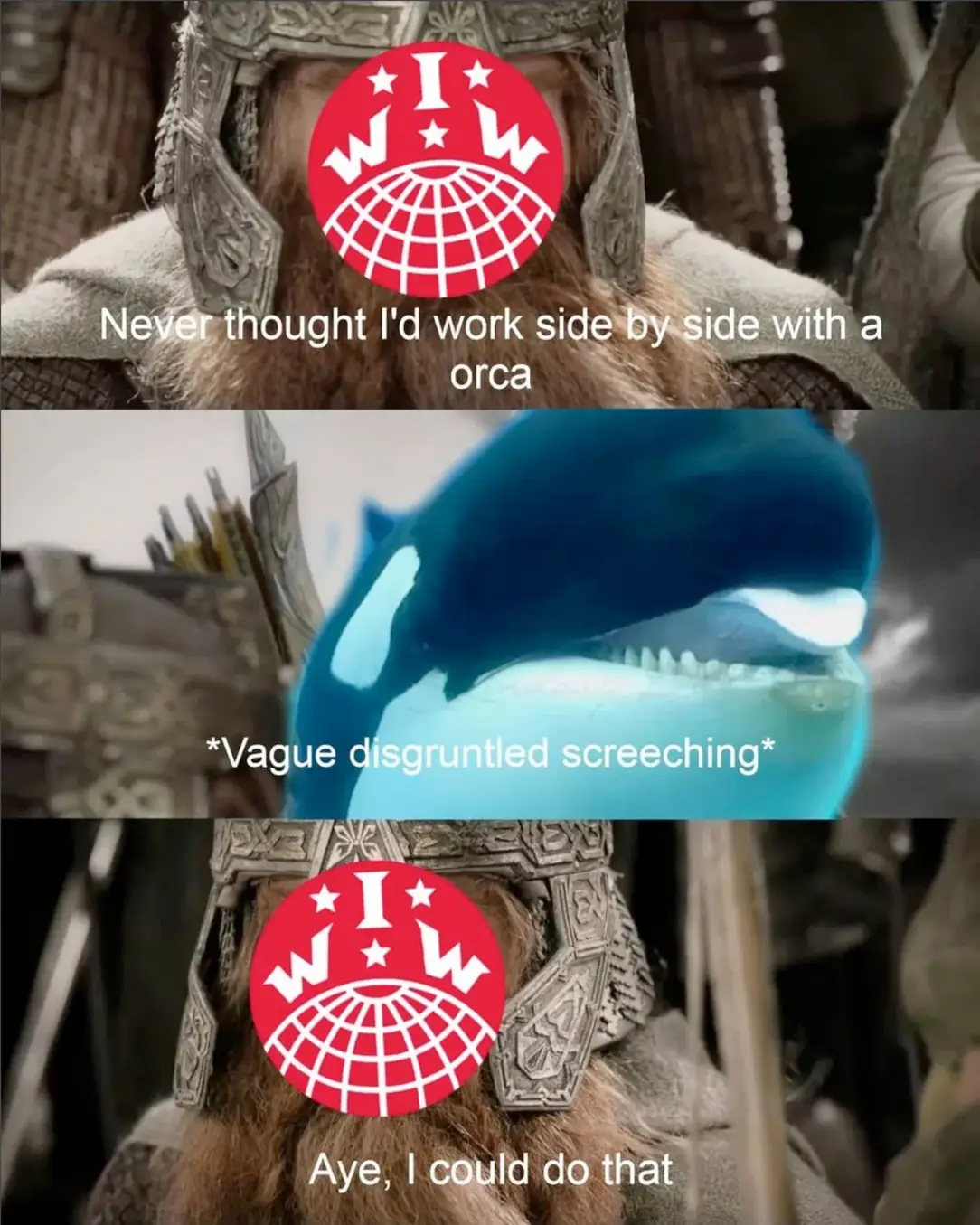 Okay, let's break down this meme using the frameworks requested. It's...a layered piece, so we'll see how deep we can go. **Visual Description** The image is a three-panel meme format. * **Panel 1:** Features a heavil...