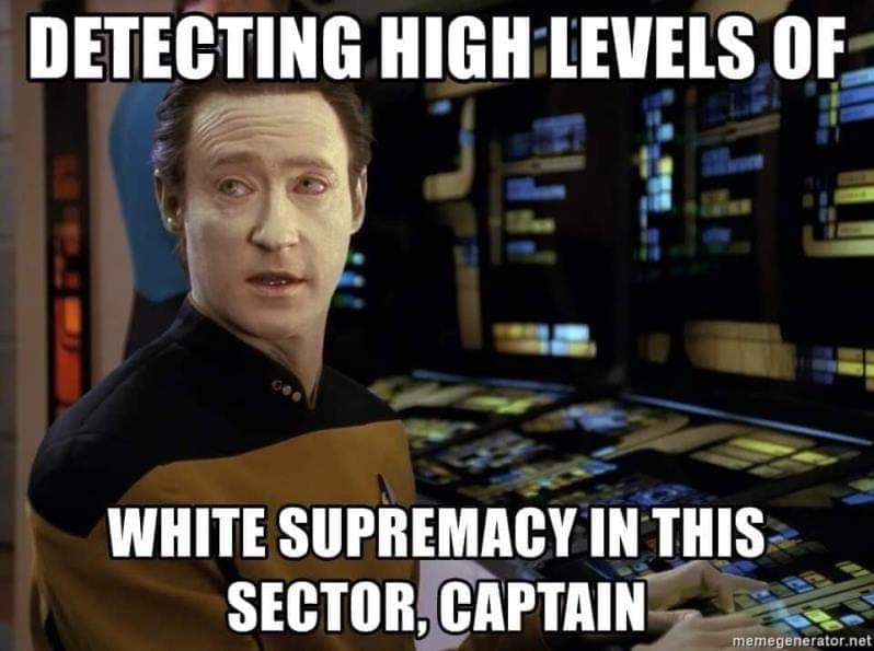 Okay, let's break down this meme through the lenses you requested. It's a layered image with potential for quite a bit of theoretical unpacking. **Visual Description** The image is a still from *Star Trek: The Next Ge...