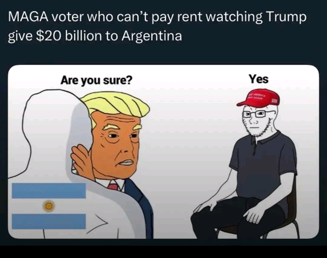 This anti-reactionary meme satirizes the often hyper-spending habits and "megalomania" found within certain conservative voting groups. The top caption explains the absurd scenario: a wealthy MAGA supporter who is str...