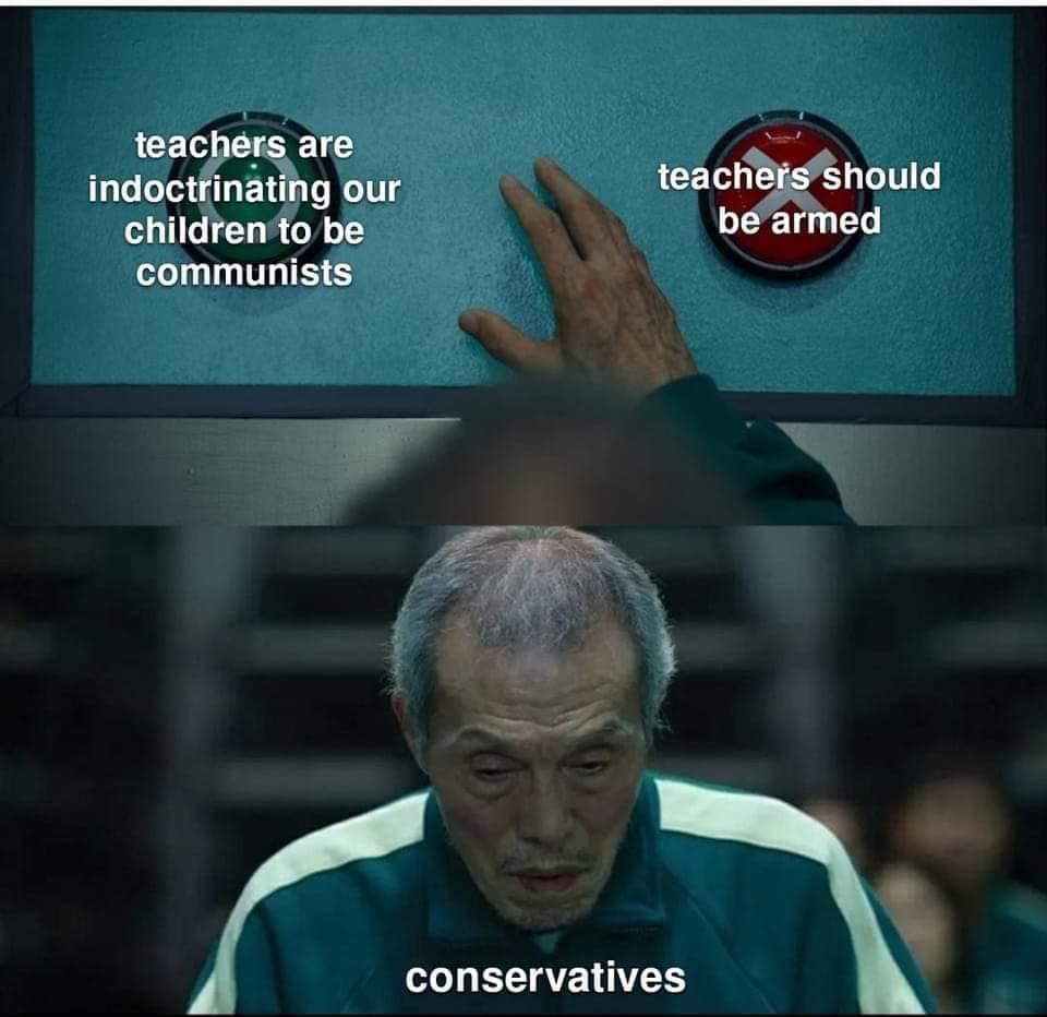 Okay, let's break down this meme through the lenses of the requested theoretical frameworks. **Visual Description** The image is a still from the South Korean Netflix series *Squid Game*. It depicts an older man (an a...