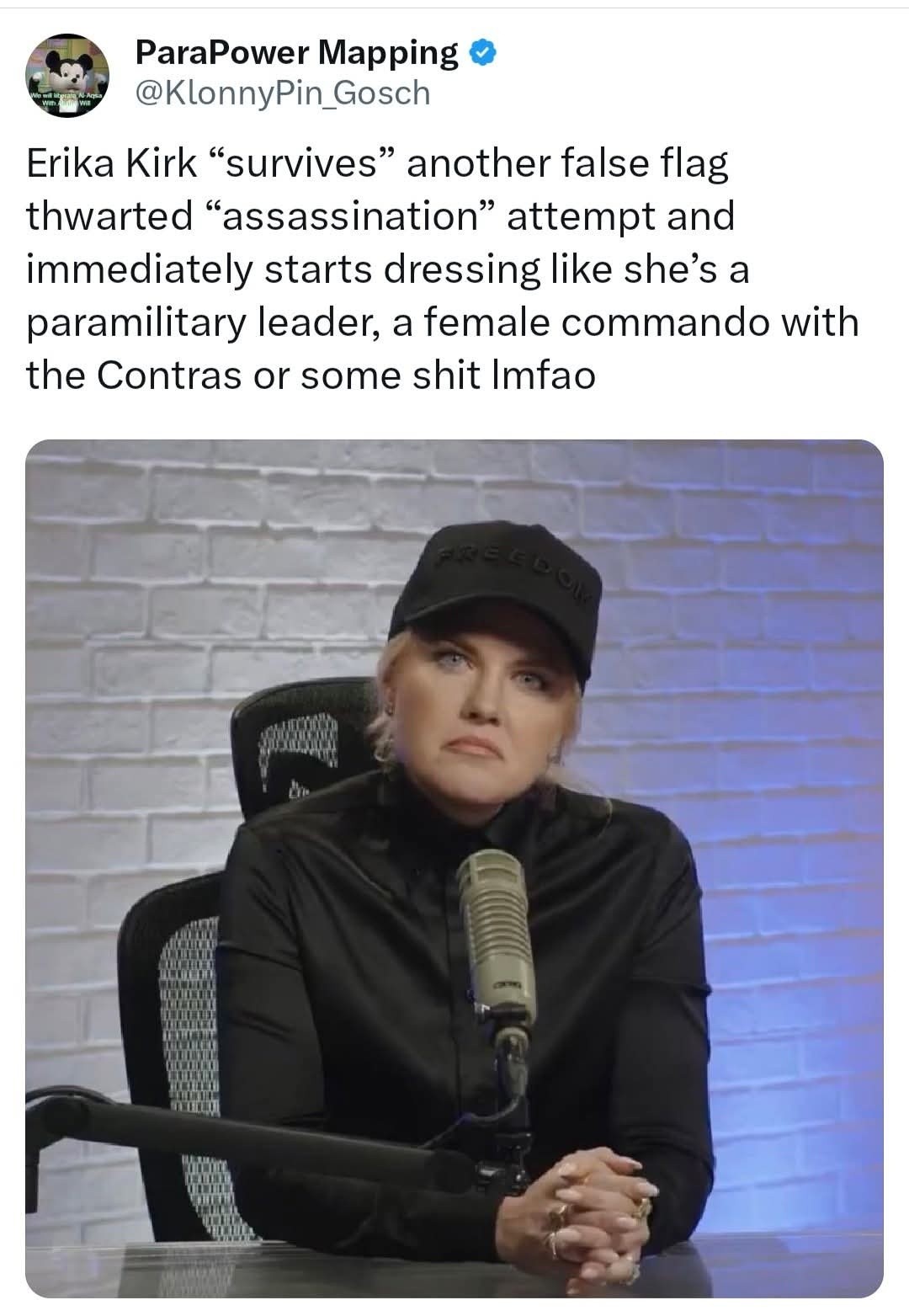 This meme critiques the "reactionary" mindset where someone feels they have successfully stopped an opponent (like Erika Kirk) but immediately gets so angry when that threat is defeated that they pivot to fighting a n...