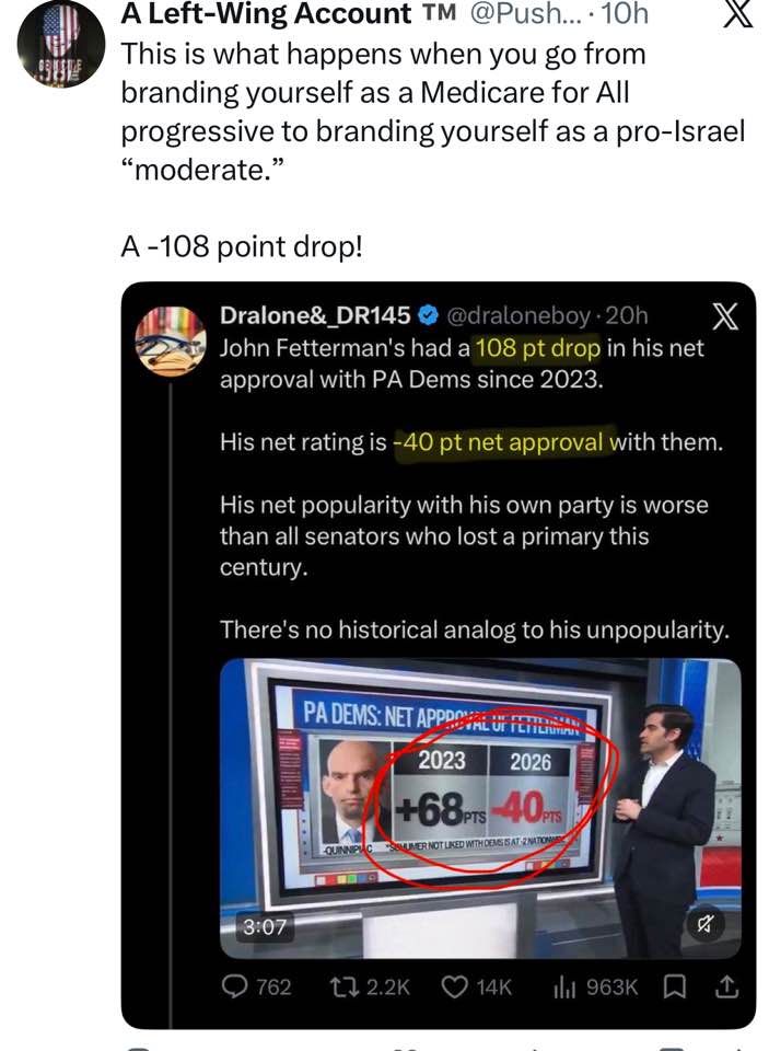 This meme highlights the perceived hypocrisy of a political shift from progressive values like Medicare for All to pro-Israel alignment, which ironically results in losing massive approval with his own party. It uses...