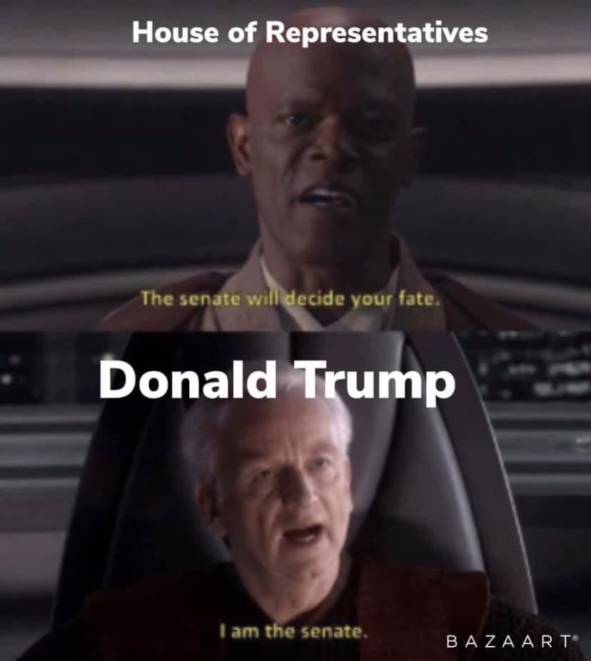 Okay, let's break down this meme/image using the lenses you've requested. It's a potent image, ripe for analysis. **Visual Description** The image is a digitally manipulated meme. It takes a screenshot of Palpatine (D...
