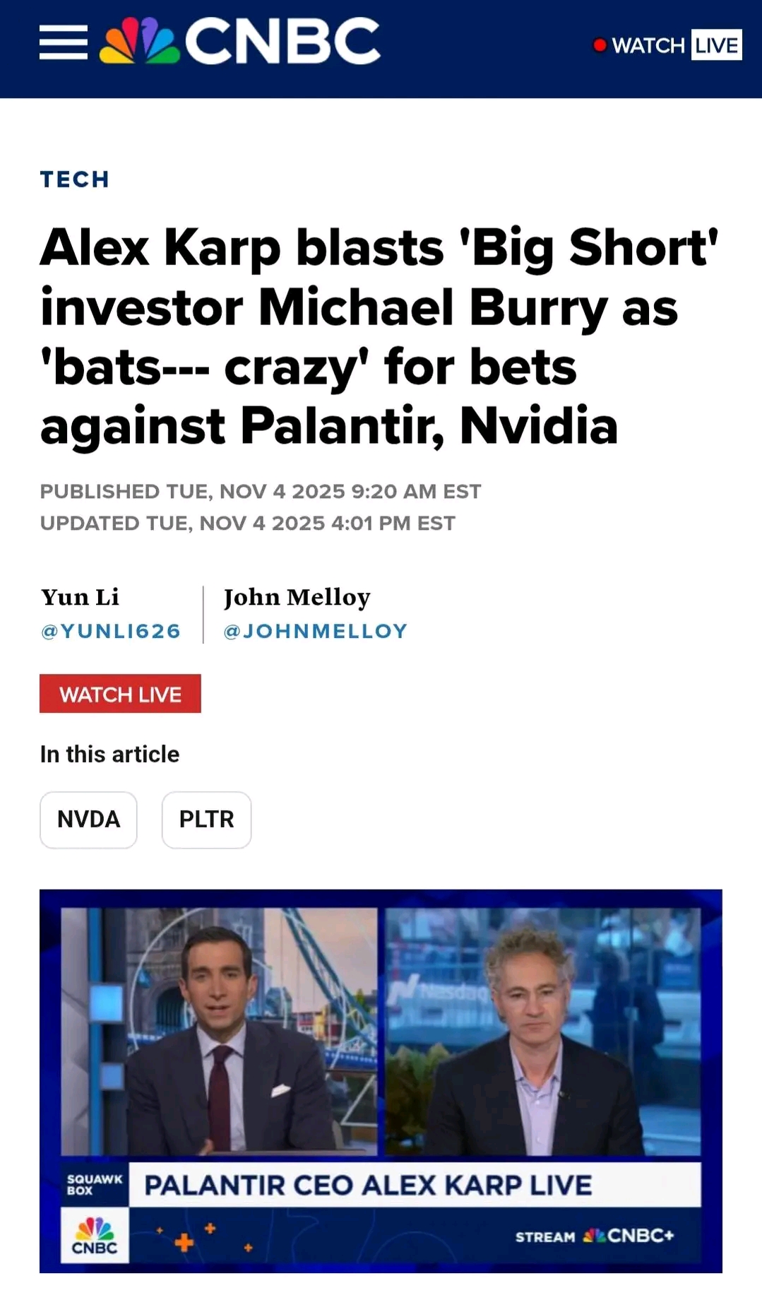 This meme or article snippet depicts Tech CEO Alex Karp referring to investor Michael Burry's high-stakes strategies as "bats--- crazy," implying that Burry’s trading methods resemble cold, automated algorithms rather...