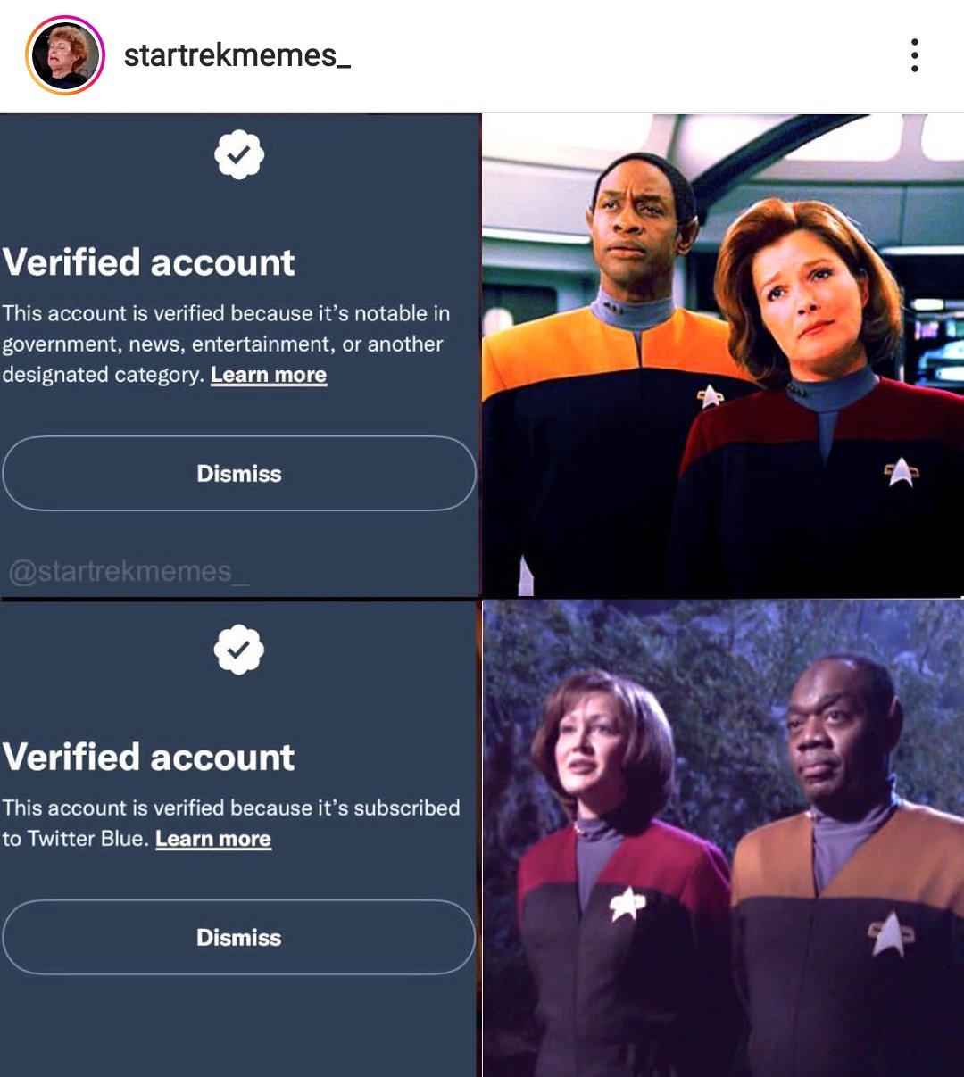 Okay, let's break down this image, focusing on the requested theoretical lenses. The image consists of two screenshots from the Twitter/X account "@startrekmemes". Both screenshots depict similar content: a photo of G...