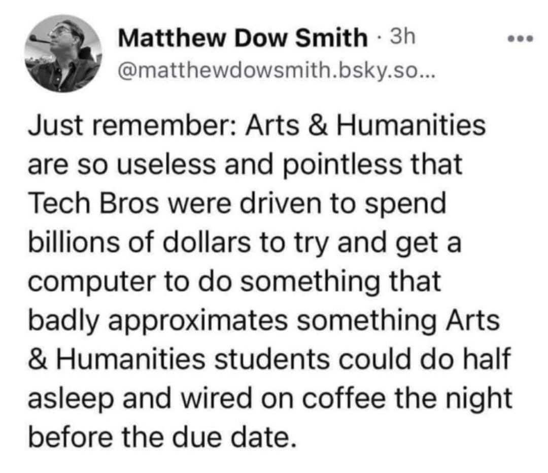 Okay, let's break down this social media post through various theoretical lenses, as requested. **Visual Description** The image is a screenshot of a social media post (likely from a platform like Bluesky, given the U...