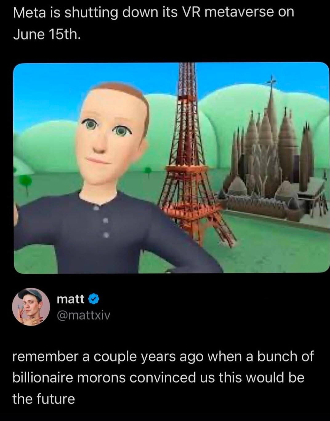 From an anti-tech perspective, this image is a nostalgic satirical nod to how visionary entrepreneurs often convince themselves and the public that Virtual Reality was the ultimate future before they shut it down for...