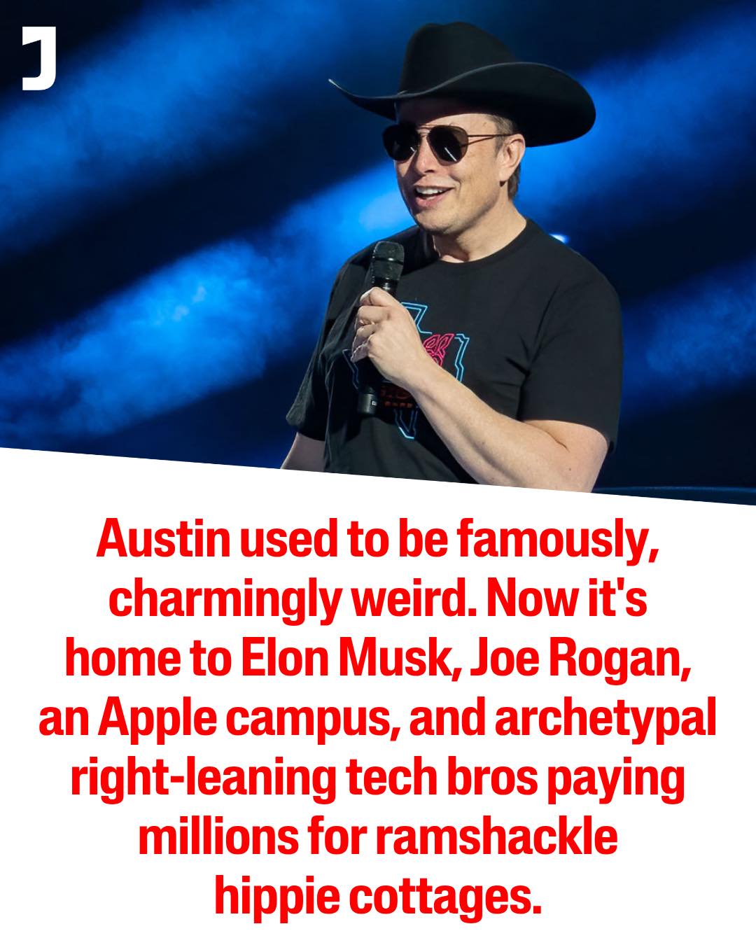 This image critiques the idea that Texas has been transformed into a headquarters for controversial figures who oppose traditional norms. It suggests that while Austin used to be unique and charming, it has now become...