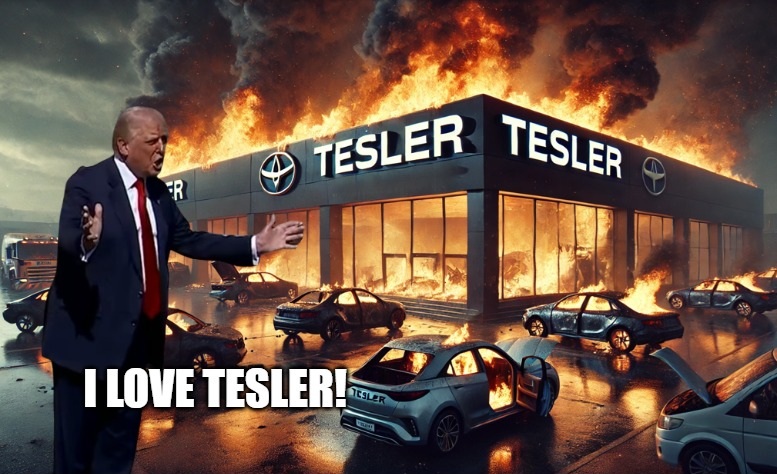 Okay, let's break down this image through the requested theoretical lenses. Given the strong imagery, several lenses are very applicable. ## Visual Description The image depicts a modern, large building branded "TESLE...