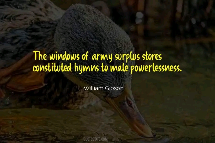 This meme presents a cynical take on traditional masculinity, suggesting that everything is actually weak instead of strong. The quote states, "The windows of army surplus stores constituted hymns to male powerlessnes...