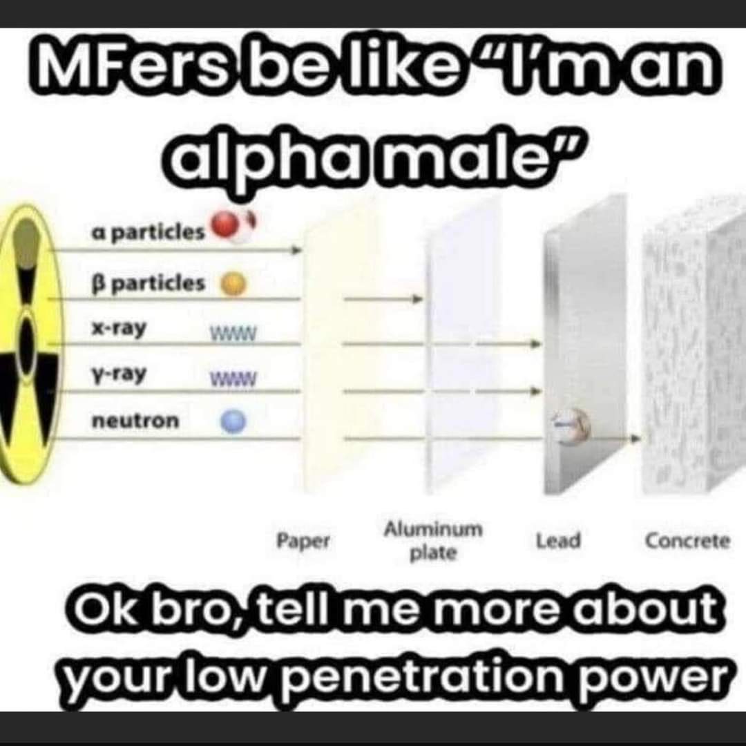 The meme is a satirical commentary on toxic masculinity, using a humorous analogy to describe a person's aggressive or arrogant personality. The image shows a diagram of the atomic structure of an atom, with a caption...