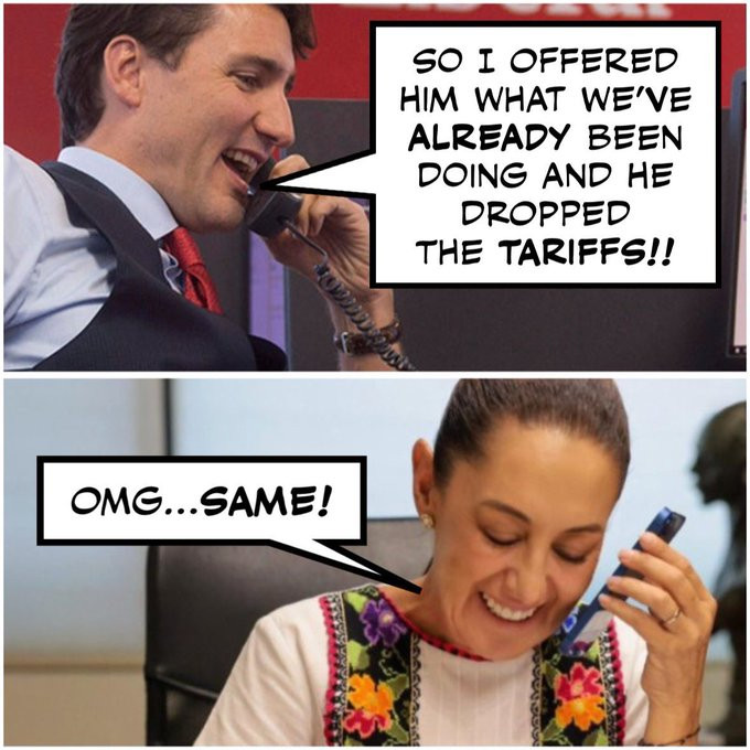 Okay, let's break down this image using the requested theoretical frameworks. **Visual Description** The image is a split-panel meme/screenshot juxtaposition. * **Top Panel:** Depicts Justin Trudeau, Canadian Prime Mi...