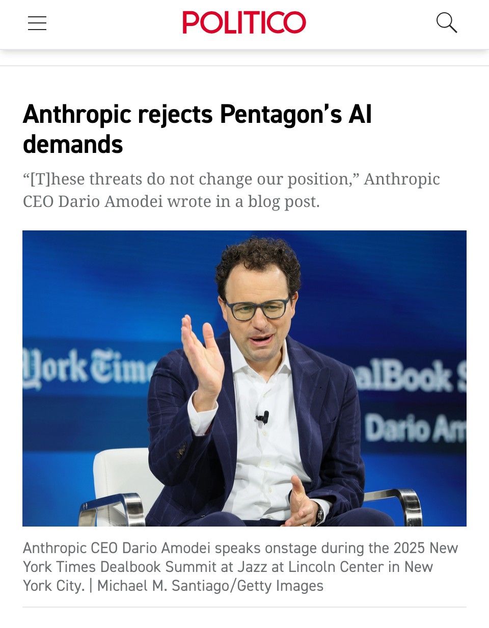 The situation depicted in this article involves a conflict between private tech companies and government security authorities regarding the development of artificial intelligence (AI). The headline "Anthropic rejects...