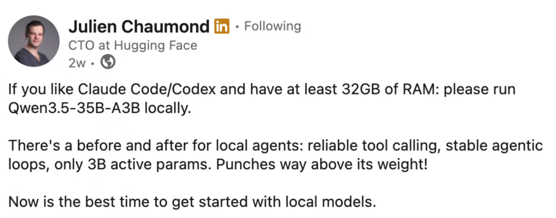 This post acts as an AI recommendation urging users to purchase computers capable of running advanced local models like **Qwen3.5**, similar to how you might run a video game like *Minecraft* locally on your own hardw...