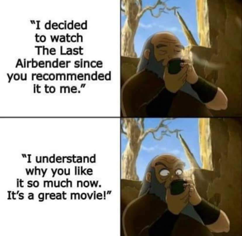 Okay, let's analyze this meme using the requested theoretical frameworks. **Visual Description** The meme consists of two panels featuring Uncle Iroh from *Avatar: The Last Airbender*. In the top panel, Iroh is depict...