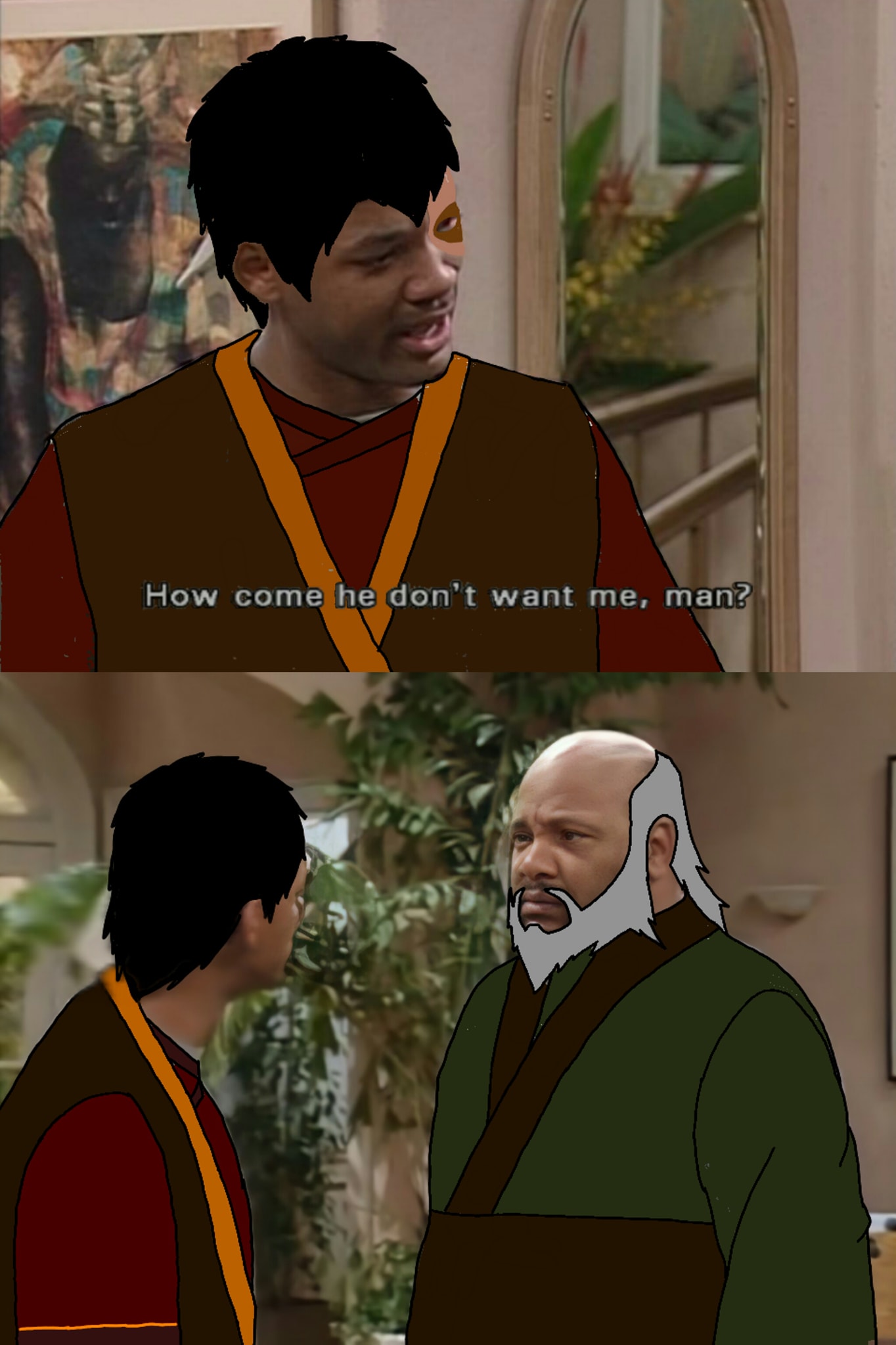 Okay, let's analyze this image using the frameworks you've requested. It's important to note that because this image appears to be a repurposed frame/meme (featuring characters from *Avatar: The Last Airbender* overla...