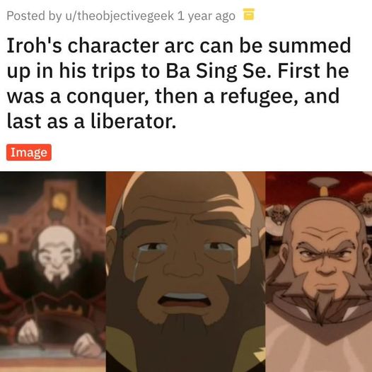 Okay, let's break down this image and the claim made in the post, applying the requested theoretical lenses where appropriate. **Image Description** The image is a triptych (three-panel image) showing Uncle Iroh from...